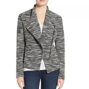 Halogen Marled Knit Moto Jacket Size S Asymmetrical Zip Long Sleeve Cotton Blend